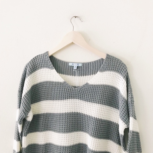Sweaters - sage and cream oversized striped sweater